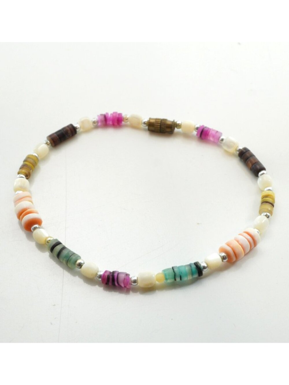 Vintage Multicolor Beaded Bracelet With Barrel Clasp 9" Length
